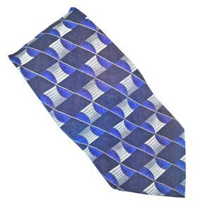 Manzoni Silk Tie Italy Hand Made Neck Tie Silver Geo Electric Burple Italian